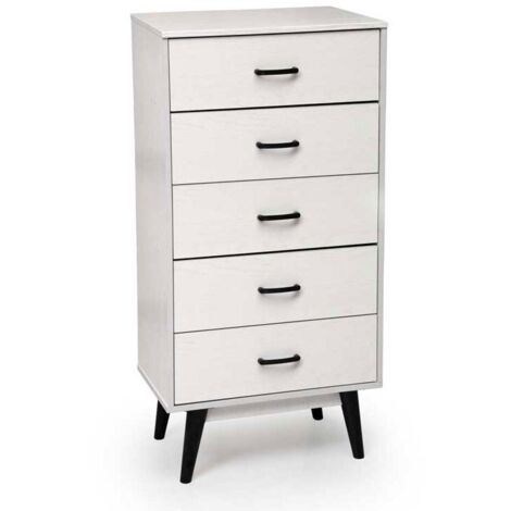 Cómoda blanca de 5 cajones para dormitorio 60 x 40 x 118 h