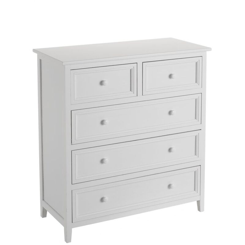 

Cómoda blanca de madera con 5 cajones biselada de 72x34x81 cm