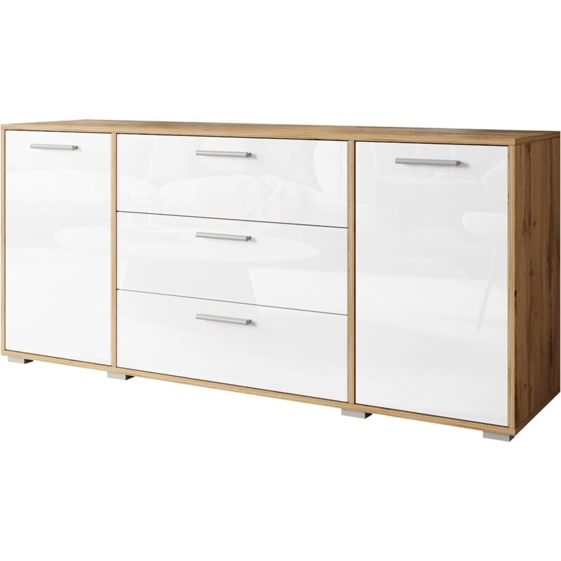 Muebles Slavic - Commode 150 cm bogota, commode, buffet de salon, bahut, couleur wotan/blanc brillant