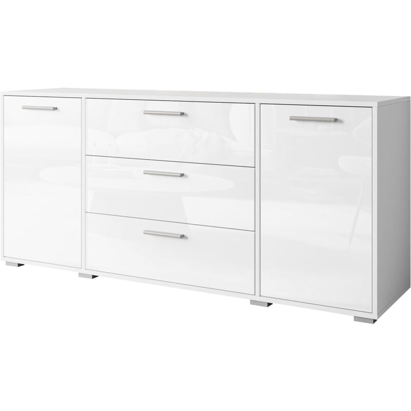 Commode 150 cm BOGOTA, commode, buffet de salon, bahut, couleur blanc/blanc brillant