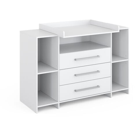 Cómoda cambiador Oskar, Blanco, 143 x 100 cm XL con cajones, Vicco