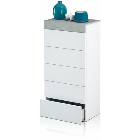 Cómoda chifonier Tekkan Blanco Artik (Blanco Mate) - Gris Cemento 61cm (ancho) x 118cm (alto)