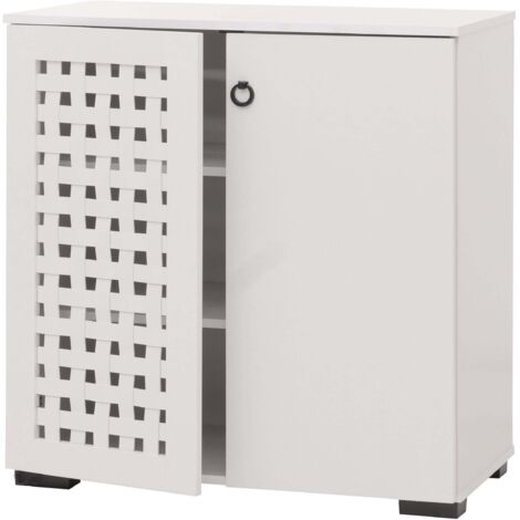 Cómoda con 2 puertas y 3 compartimentos diseño trenzado 3D 82x80x37 cm madera con revestimiento de melamina blanca 040009825