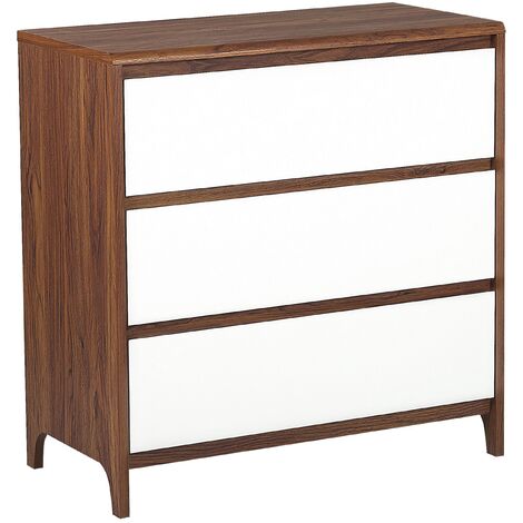 Cómoda con 3 cajones blanco con madera oscura 81 x 80 cm estilo retro Maiden - Madera oscura