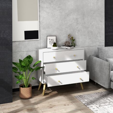 Cómoda con 3 Cajones Cajonera de Dormitorio con Patas de Madera de Pino para Salón Oficina Habitación 80x30x80 cm Blanco