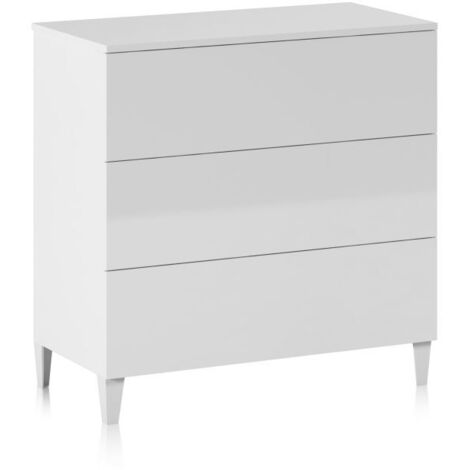 MOBIMARKET Cómoda con 3 cajones color blanco brillo habitacion de matrimonio o individual 80x80x40 cm