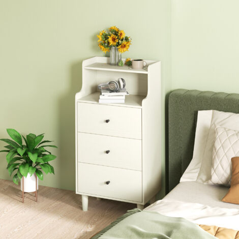 Cómoda con 3 Cajones y 2 Estantes Abiertos Diseño Moderno y Antivuelco para Dormitorio o Salón 47x29x95cm Blanco Veteado