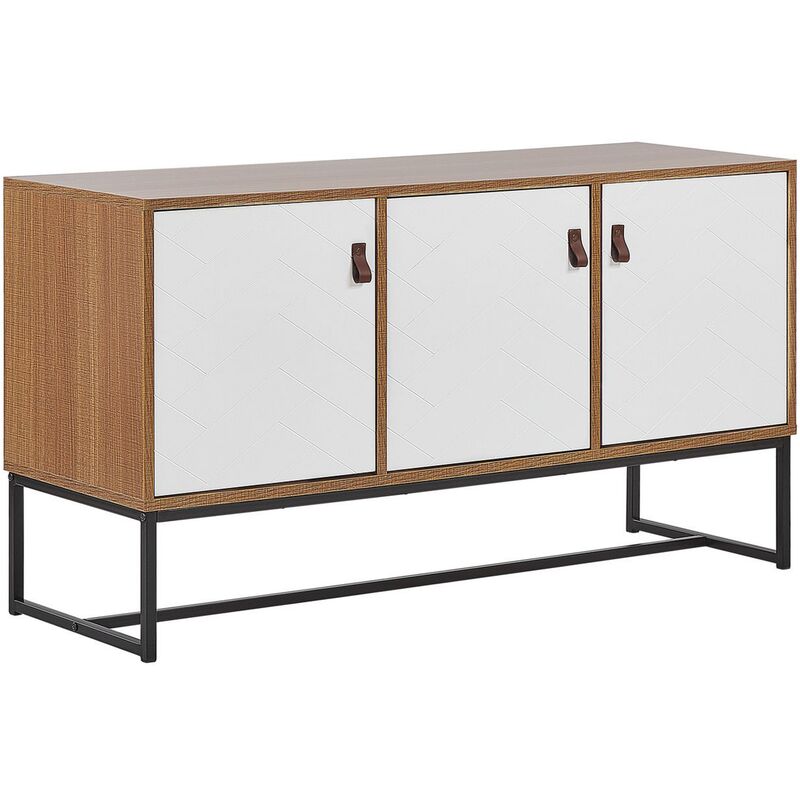 

Beliani - Cómoda con 3 puertas madera clara/blanco NUEVA