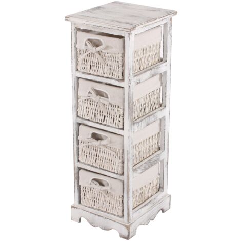 Cómoda con 4 cajones cesta 74 x 25 x 28 cm blanco aspecto vintage 040006541