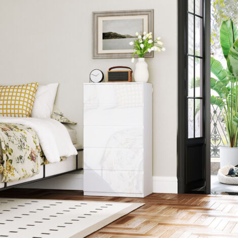 Cómoda con 5 Cajones Cajonera de Estilo Moderno para Dormitorio Entrada Salón 53x33x100 cm Blanco Brillante
