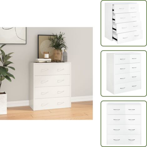 Cómoda con cajones - vidaXL Aparador con 4 cajones blanco brillante 60x30,5x71 cm - Madera contrachapada