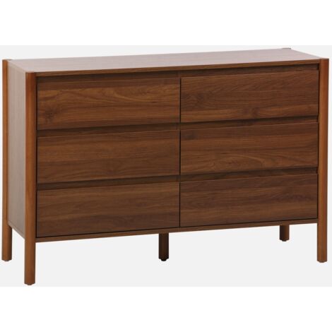 Cómoda con decoración de madera, 6 cajones