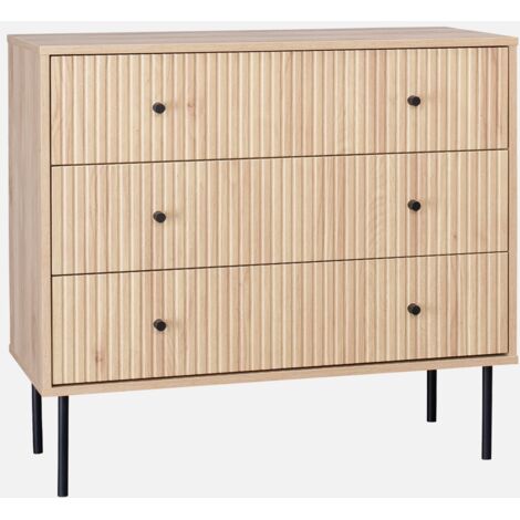 Cómoda con decoración de madera acanalada, 3 cajones