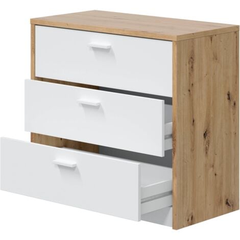 ABITARE Cómoda con escritorio extensible 130x40x75h cm en roble nórdico y blanco mate con 3 cajones – Shangai