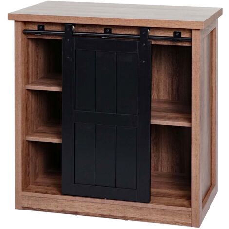 Cómoda con puerta corredera y 5 compartimentos aspecto metal madera industrial 84x80x40 cm marrón 040006501