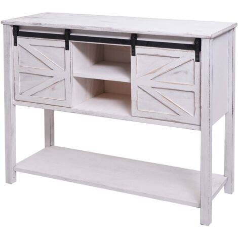 Cómoda con puertas correderas mueble auxiliar estilo vintage 81x102x34cm blanco 040002540