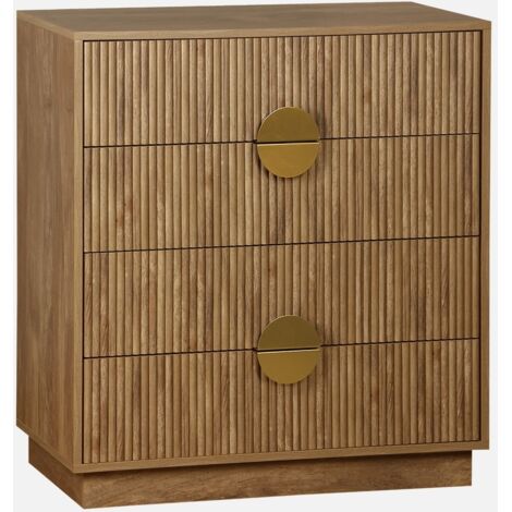 Cómoda de 4 cajones con ranuras efecto madera de mango