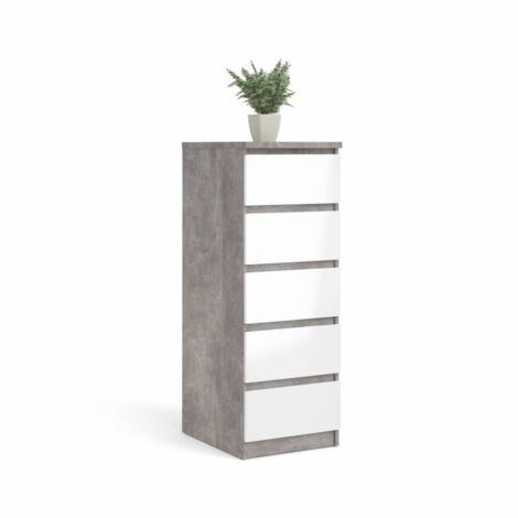Cómoda de 5 cajones en hormigón blanco cm 111 h