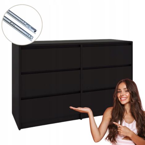 Cómoda de 6 cajones. Color: Negro. ¡Funcionalidad y estilo  120 x 75,2 x 43 cm