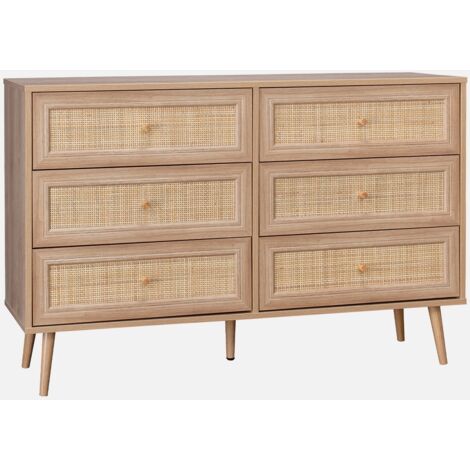 Cómoda de 6 cajones con efecto madera y caña