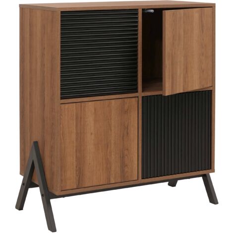 Cómoda de diseño moderno con 4 puertas y compartimentos 94 x 79 x 40 cm acabado melamina clara MDF y metal 040009207