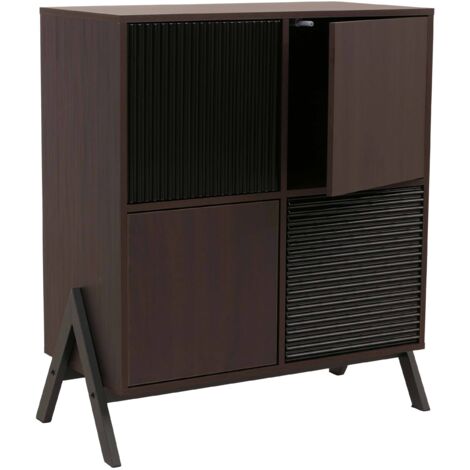 Cómoda de diseño moderno con 4 puertas y compartimentos 94 x 79 x 40 cm acabado nogal MDF y metal 040009206