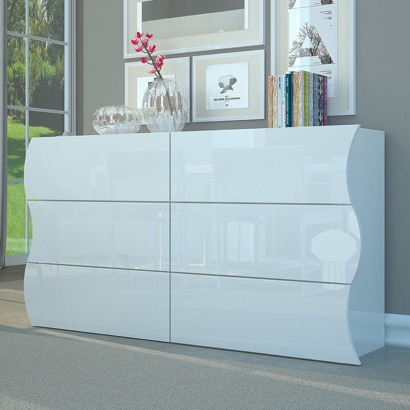 

Cómoda dormitorio 6 cajones blanco brillante Onda Sideboard