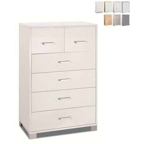 Cómoda de dormitorio alta de seis cajones Blanco ceniza 70x41x h112 cm
