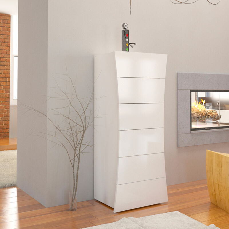 

Cómoda de dormitorio con 6 cajones en blanco brillante Arco Septet