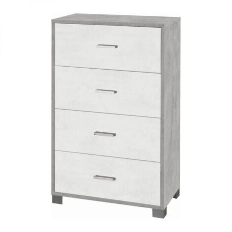 Cómoda de dormitorio con cuatro cajones Cemento Blanco 70x41x h112 cm