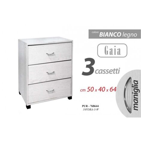Cómoda de dormitorio con tres cajones cm 50 x 40 x 64 h