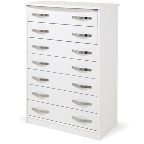 Cómoda de fresno blanco de madera revestida de melamina con 7 cajones Al.111x76x42 cm