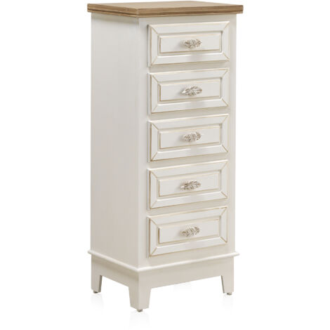 Cómoda De Madera Blanca 5 Cajones