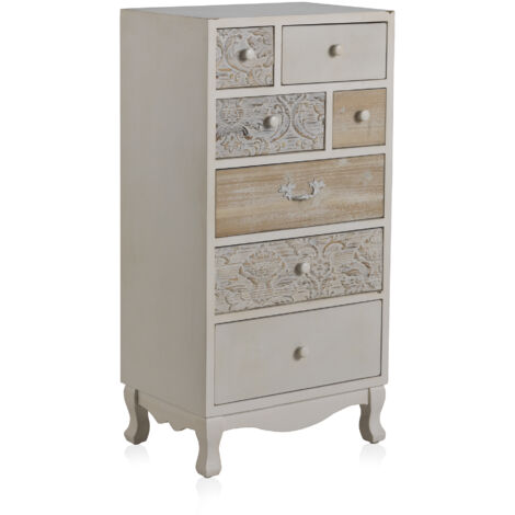 Cómoda De Madera Blanca 7 Cajones