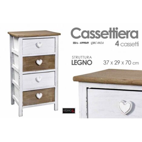 Cómoda de madera blanca bicolor 4 cajones cm 37 x 29 x 69 h