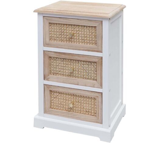 Cómoda de madera de ratán 63x40x28 cm color blanco natural 040006508