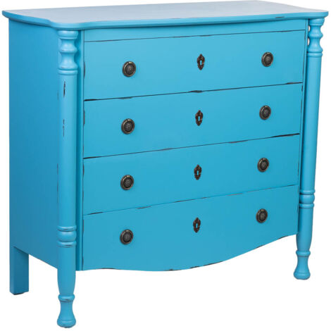 Comoda de madera lacado azul envejecido de 4 cajones 100x40x90cmh cm