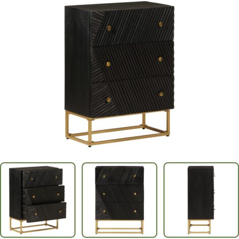 Cómoda de mango -  Cómoda madera maciza de mango y hierro negro 55x30x76 cm
