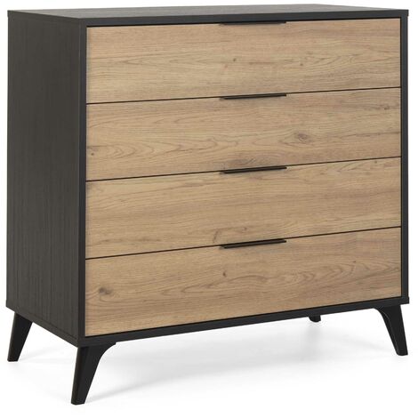 Cómoda de Noche OSAKA 4 cajones Color Blanco/Madera. 80 cm (Ancho) 40 cm (Profundo) 81 cm (Altura) - BLANCO