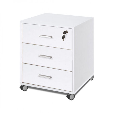 Cómoda de oficina de tres cajones con ruedas Blanco Ceniza 50x41x h70 cm