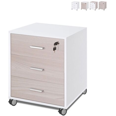 Cómoda de oficina de tres cajones con ruedas Olmo Blanco 50x41x h70 cm