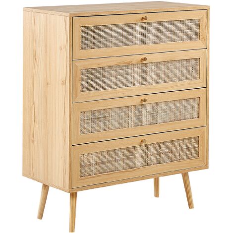 Cómoda de ratán madera clara dorado 80 x 38 cm 4 cajones boho Perote