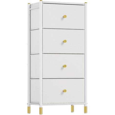 Cómoda de tela con tapa de madera y amplio espacio de almacenamiento, 4 cajones, cómoda de cuero, ideal para dormitorio, salón, habitación infantil, recibidor, etc. (blanco)