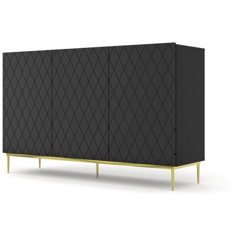 Cómoda DIUNA 3D 145 cm sobre estructura negro mate