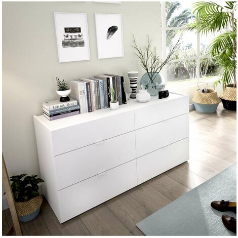 Cómoda de 6 cajones color Blanco 62x120x39 cm - Modelo GIA