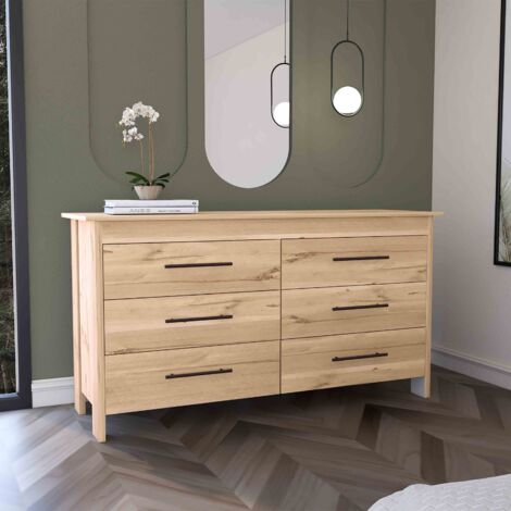 Comoda doble Hms en melamina con 6 cajones de rieles metalicos , beige , 80.6 cm  X 140.5 cm  X 48.3 cm