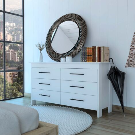 Comoda doble Hms en melamina con 6 cajones de rieles metalicos , Blanco , 80.6 cm  X 149.5 cm  X 48.3 cm