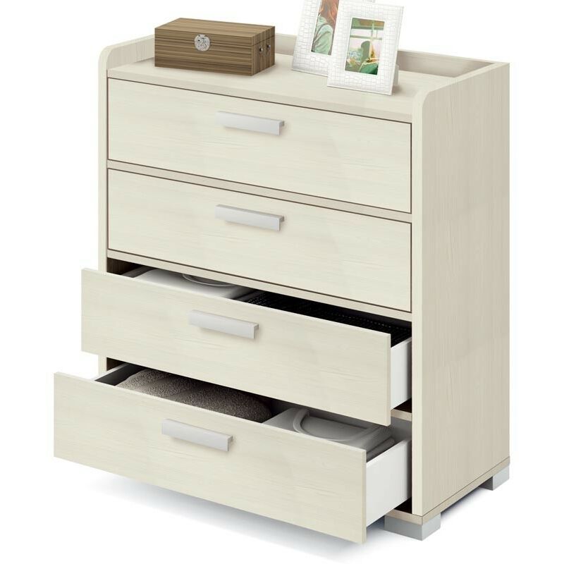 

Velocimuebles - Cómoda Dormitorio Kala 4 Cajones Color Pino Cajonera Moderno Juvenil Tirador Aluminio 86x75x40