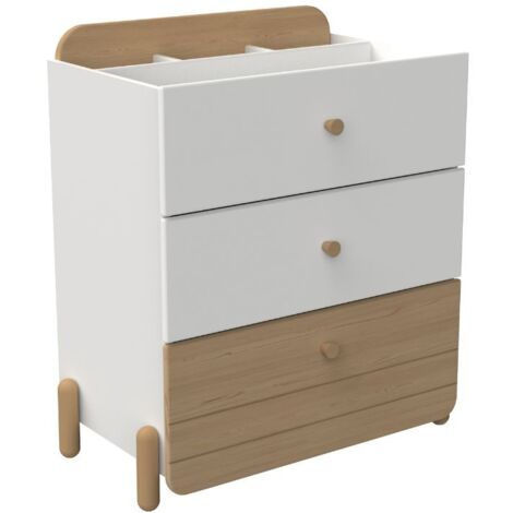 Cómoda Edaj Juvenil con 3 Cajones Blanco y Roble 73x82Cm Mueble Almacenamiento Dormitorio Juvenil