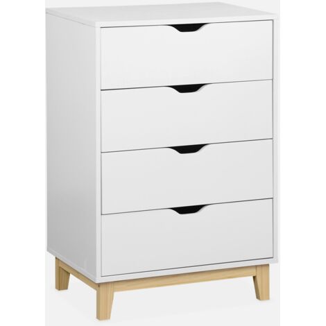 Cómoda efecto madera con patas de madera, 4 cajones